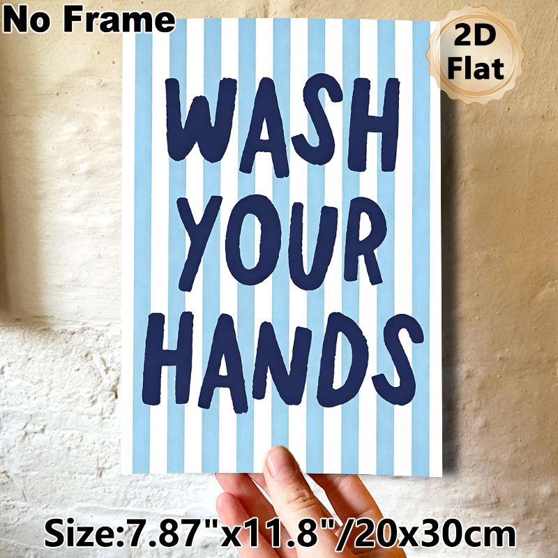 Hand Washing Reminder Painting Poster, Light Blue Vertical Striped Poster With Dark Blue Handwritten Text, Practical Hygiene Prompt Suitable For_maomaolike.com