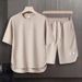 Men's Clothing Summer fashion brand new short sleeved T suit men's loose large size shorts set advanced handsome waffle two piece suit_maomaolike.com