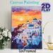 Santorini Sunset Themed Painting Poster, Soft Watercolor Coastal Cliff Town Scene Poster, Warm-toned Scenic Artwork To Create Cozy Atmosphere For_maomaolike.com