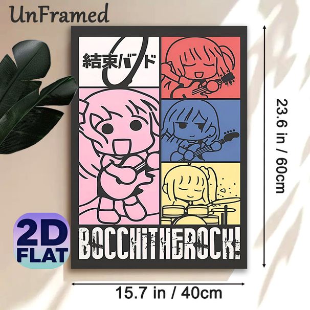 Bocchi The Rock Anime Band Painting Poster, Vibrant Pop-Art Style Colorful Chibi Musician Characters Poster, Eye-catching Anime Decor For Bedroom_maomaolike.com