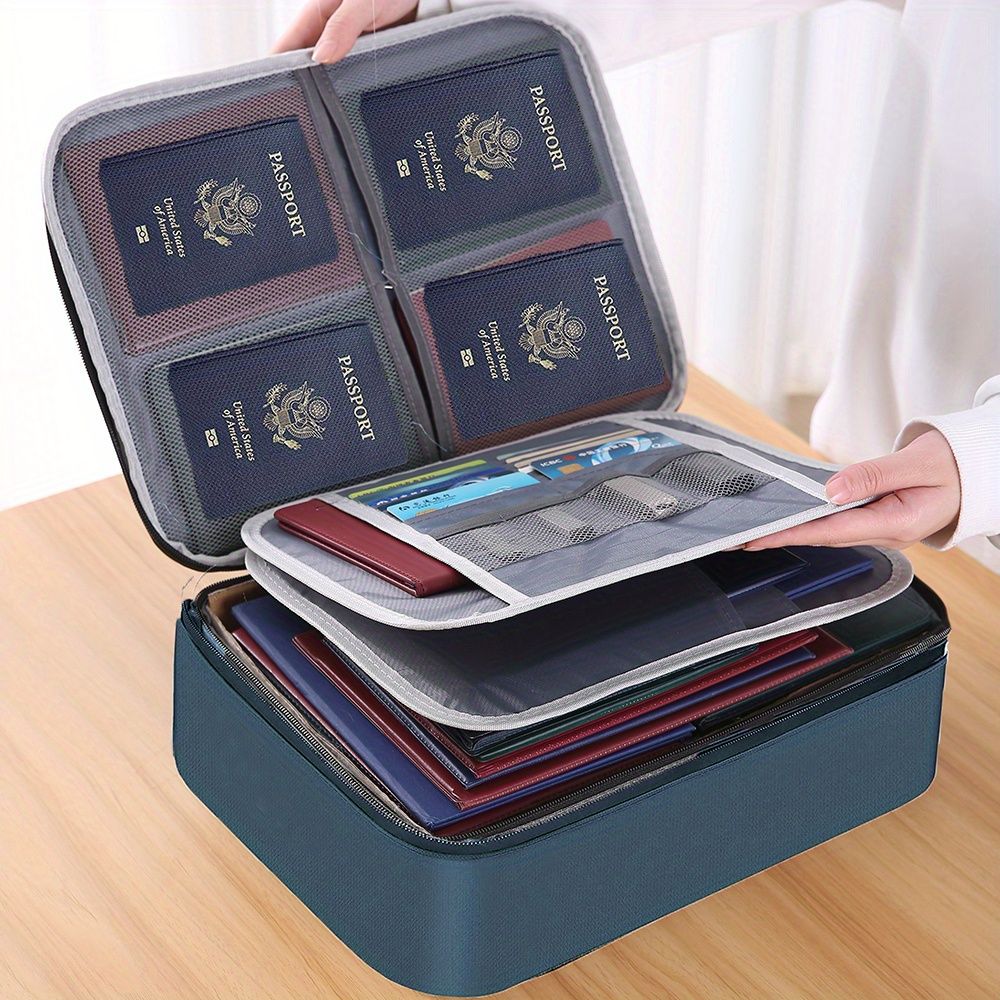 1pc Document Bag With Lock, 3-Layer File Storage Case With Water-Resistant Zipper, Document Safe Portable Travel Home Organizer Bag For Laptop, Files,_maomaolike.com