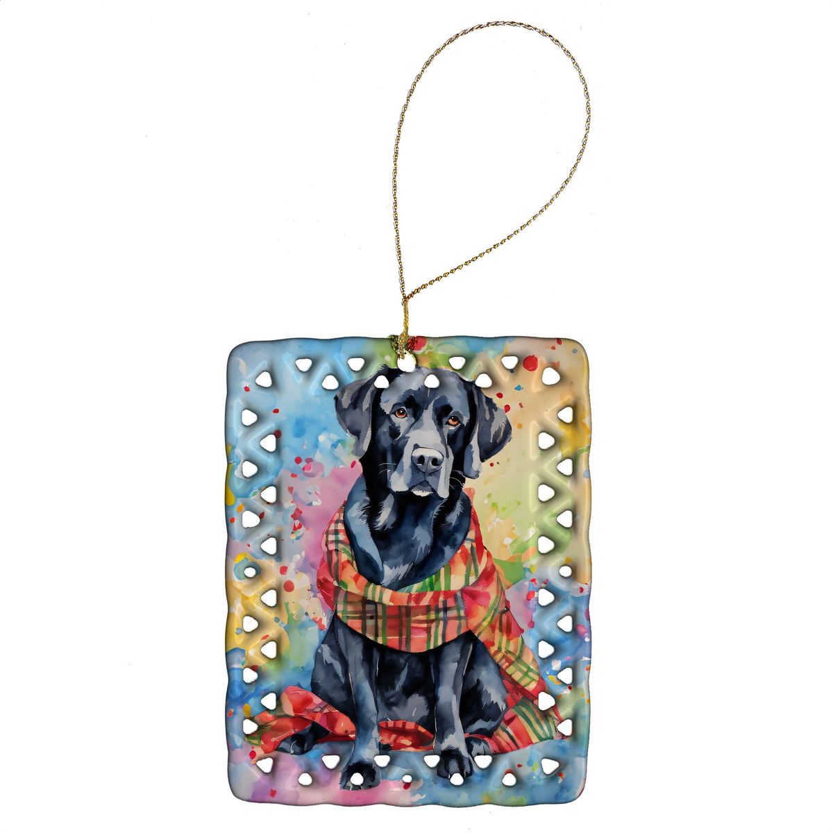 Black Labrador Retriever Christmas Porcelain Ornament Christmas Tree Hanging Decorations For Home Christmas Holiday, Rectangle, Gift, Multicolor_maomaolike.com