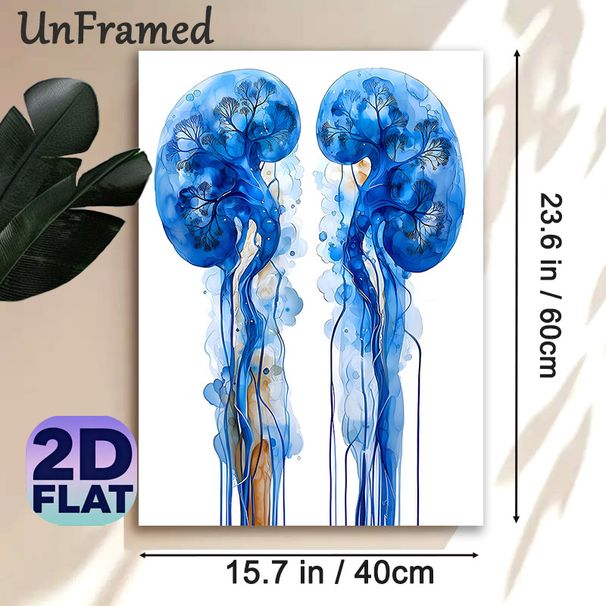 Kidney-Tree Fusion Anatomy Painting Poster, Vibrant Watercolor-style Blue Artistic Organ-Tree Poster, Unique Anatomical Artwork Ideal For Medical_maomaolike.com