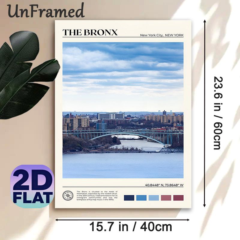The Bronx Cityscape Painting Poster, Serene Urban Scenic Poster, Captivating NYC Borough View With Minimalist Typographic Details, Ideal For Home_maomaolike.com