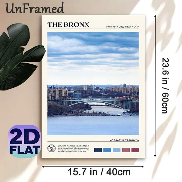 The Bronx Cityscape Painting Poster, Serene Urban Scenic Poster, Captivating NYC Borough View With Minimalist Typographic Details, Ideal For Home_maomaolike.com