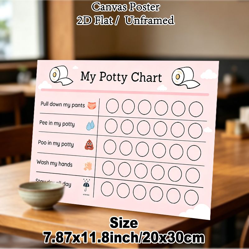 Potty Training Chart Painting Poster, Cute Cartoon-style Pink Potty Checklist Poster, Tracks Potty Training Progress, Ideal For Bathroom_maomaolike.com