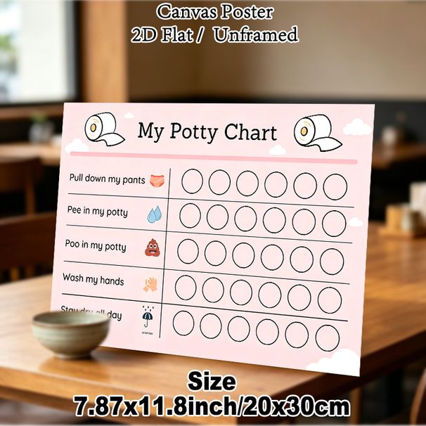 Potty Training Chart Painting Poster, Cute Cartoon-style Pink Potty Checklist Poster, Tracks Potty Training Progress, Ideal For Bathroom_maomaolike.com