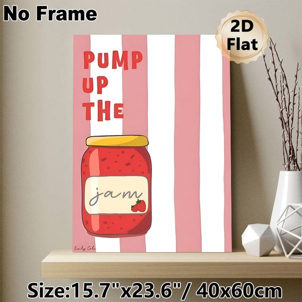Strawberry Jam Themed Painting Poster, Playful Cartoon Style Jam Jar With "Pump Up The Jam" Text Poster, Cheerful Design Ideal For Kitchen And Dining_maomaolike.com