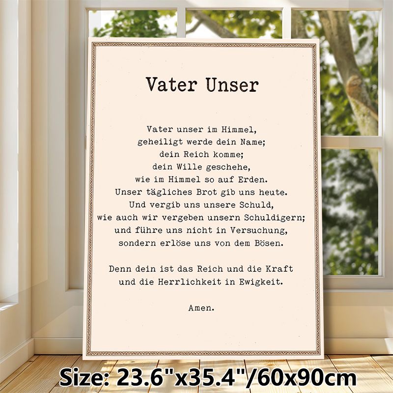 German Lord's Prayer Painting Poster, Vintage Typographic Framed Text Poster, Serene Spiritual Wording Ideal For Home, Prayer Room_maomaolike.com