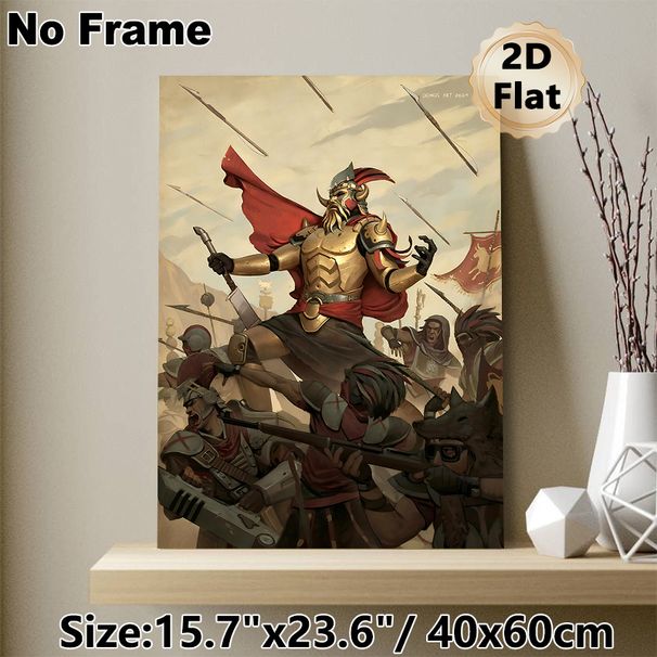 Warrior Battle Themed Painting Poster, Epic Fantasy Battle Scene Poster, Dramatic Combat Artwork Ideal For Game Room, Home Wall Display_maomaolike.com