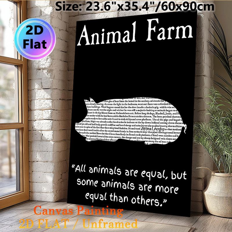 Animal Farm Themed Painting Poster, Monochrome Text-formed Pig Silhouette Poster, Iconic Literary Quote Design, Ideal For Home Study And Living Room_maomaolike.com