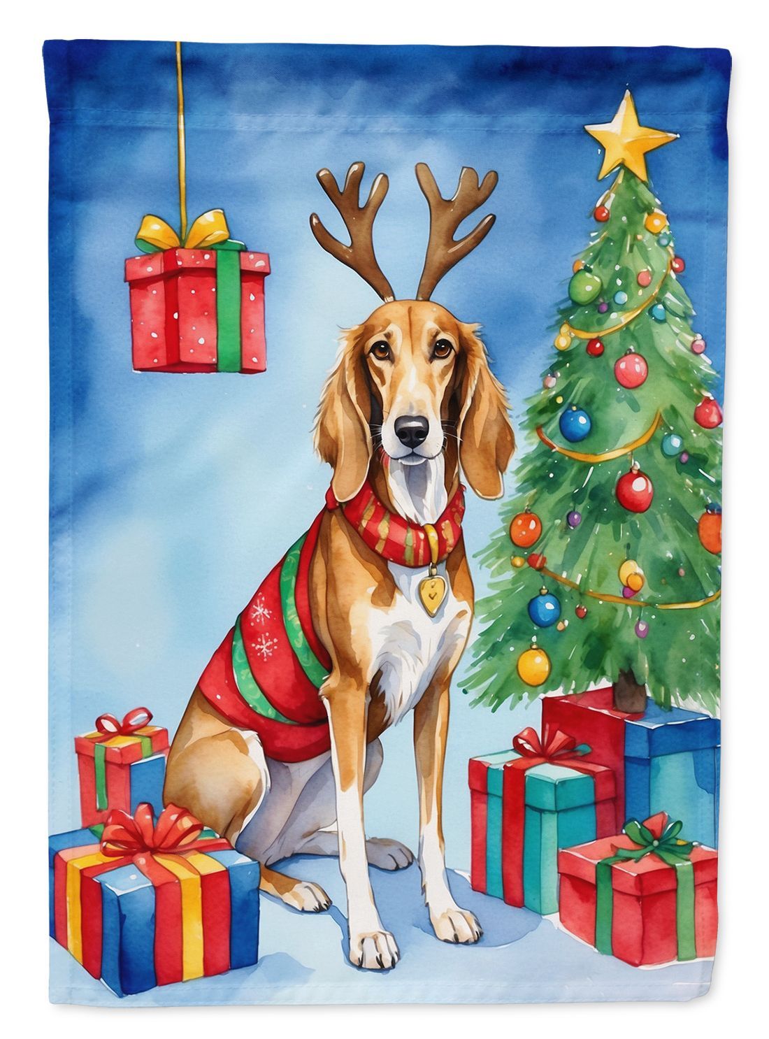 Saluki Christmas Reindeer House Flag Large Porch Sleeve Pole Decorative Outside Yard Banner Artwork Wall Hanging, Polyester, House Size, Multicolor_maomaolike.com
