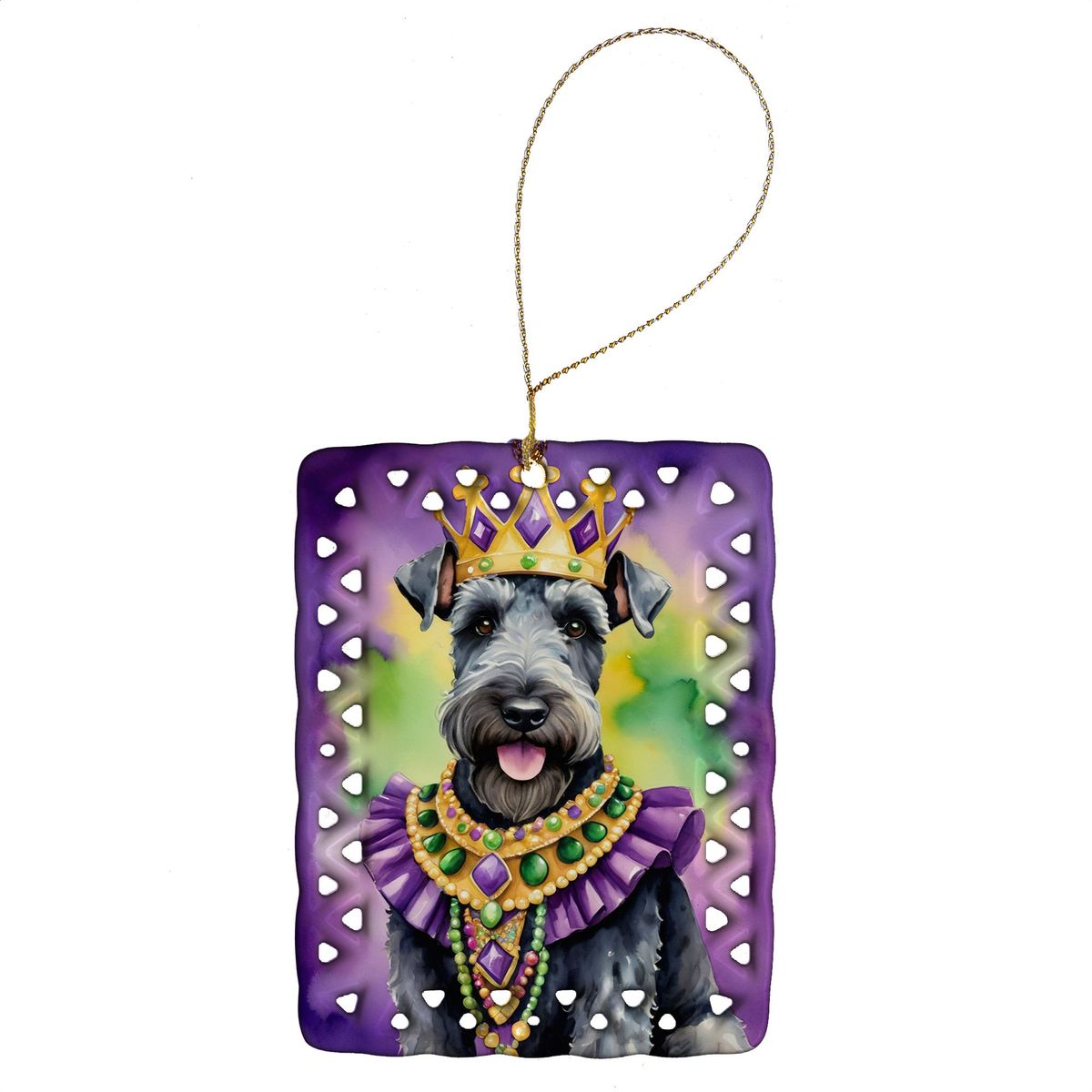 Kerry Blue Terrier King Of Mardi Gras Porcelain Ornament Christmas Tree Hanging Decorations For Home Christmas Holiday, Rectangle, Gift, Multicolor_maomaolike.com