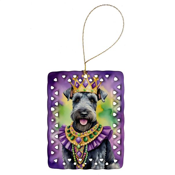 Kerry Blue Terrier King Of Mardi Gras Porcelain Ornament Christmas Tree Hanging Decorations For Home Christmas Holiday, Rectangle, Gift, Multicolor_maomaolike.com