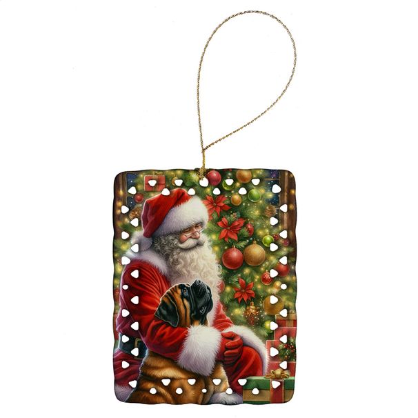 Mastiff And Santa Claus Porcelain Ornament Christmas Tree Hanging Decorations For Home Christmas Holiday, Rectangle, Gift, Multicolor_maomaolike.com