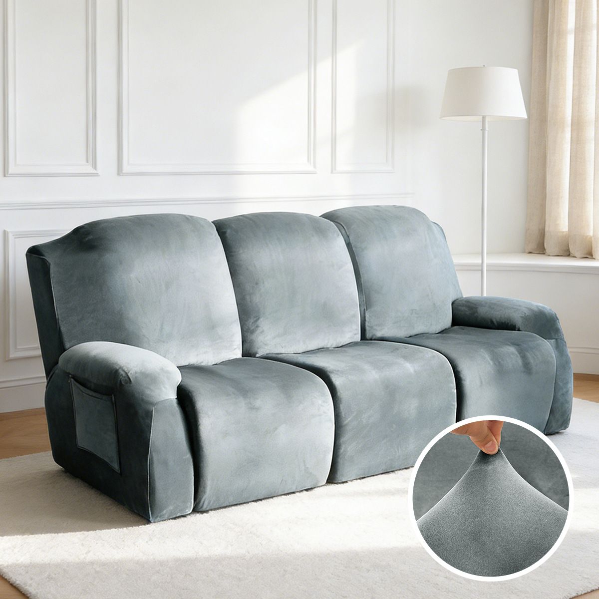 Cross-border Wholesale In-stock Solid Color Stretchy Silver Fox Velvet Sofa Cover, Full-cover Thickened Chivas Recliner Cover_maomaolike.com