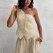 Women's Commuter Fashion Khaki Off-shoulder Cotton and Linen Vest Trousers Two-piece Set _maomaolike.com