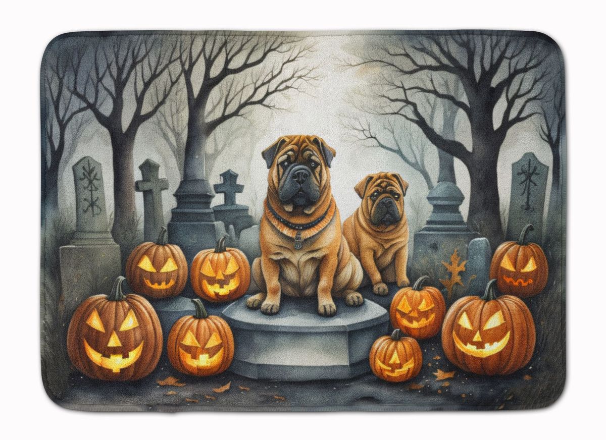 Shar Pei Spooky Halloween Memory Foam Kitchen Mat Machine Washable Anti-Fatigue Mat Cushion Comfort Bath Mat Or Kitchen Rug_maomaolike.com