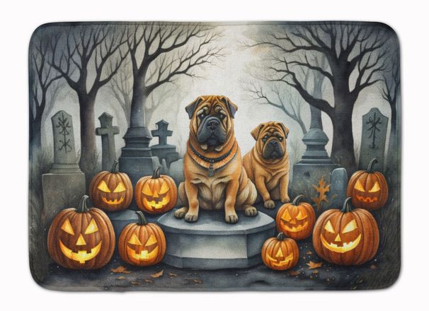Shar Pei Spooky Halloween Memory Foam Kitchen Mat Machine Washable Anti-Fatigue Mat Cushion Comfort Bath Mat Or Kitchen Rug_maomaolike.com