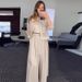 Women's Clothing solid color mesh splicing jacket casual wide leg trousers suit for women_maomaolike.com