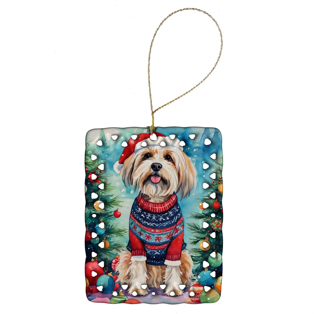 Tibetan Terrier Christmas Porcelain Ornament Christmas Tree Hanging Decorations For Home Christmas Holiday, Rectangle, Gift, Multicolor_maomaolike.com