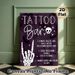 Halloween Tattoo Bar Painting Poster, Dark Purple Watercolor-style Poster, Features Clear Temporary Tattoo Application Steps, Suitable For Halloween_maomaolike.com