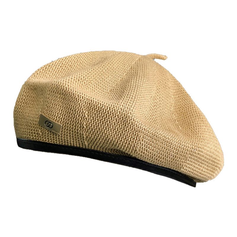 Hot Sale Solid Color Retro Beret Cap for Women Pu Edge Knitted Berets Korean Versatile British Thin Painter Hat Female Newsboy_maomaolike.com