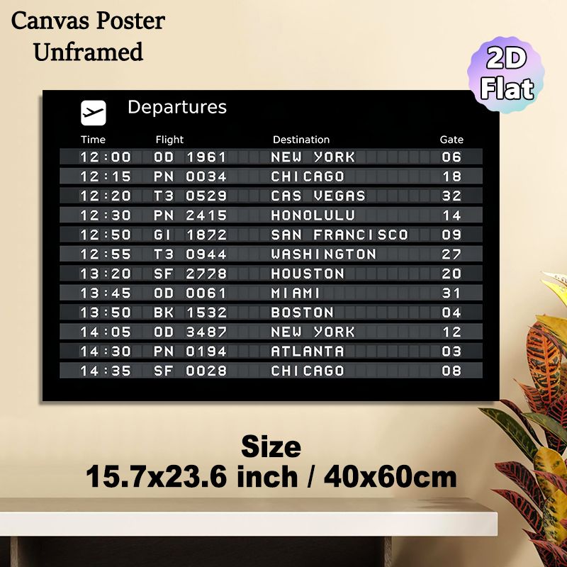 Flight Departure Board Painting Poster, Vintage Monochrome Flight Schedule Display Poster, Travel-inspired Decor Ideal For Living Room, Office Or_maomaolike.com