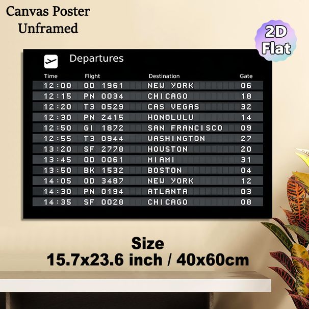 Flight Departure Board Painting Poster, Vintage Monochrome Flight Schedule Display Poster, Travel-inspired Decor Ideal For Living Room, Office Or_maomaolike.com