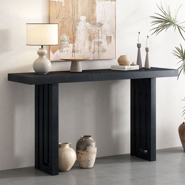 Uniquely Designed Oak Veneer Console Table With Distinctive Side Shapes, Suitable For Entryway, Hallway, Living Room, Foyer, Corridor_maomaolike.com