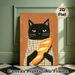 Black Cat With Baguette Painting Poster, Warm-toned Whimsical Illustration Poster, Delightful Cozy Decor Ideal For Kitchen, Dining Area_maomaolike.com