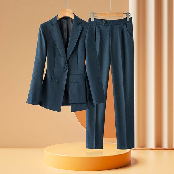Women's Clothing high end dark blue! Slim suit slim suit jacket + cigarette pants suit for women_maomaolike.com