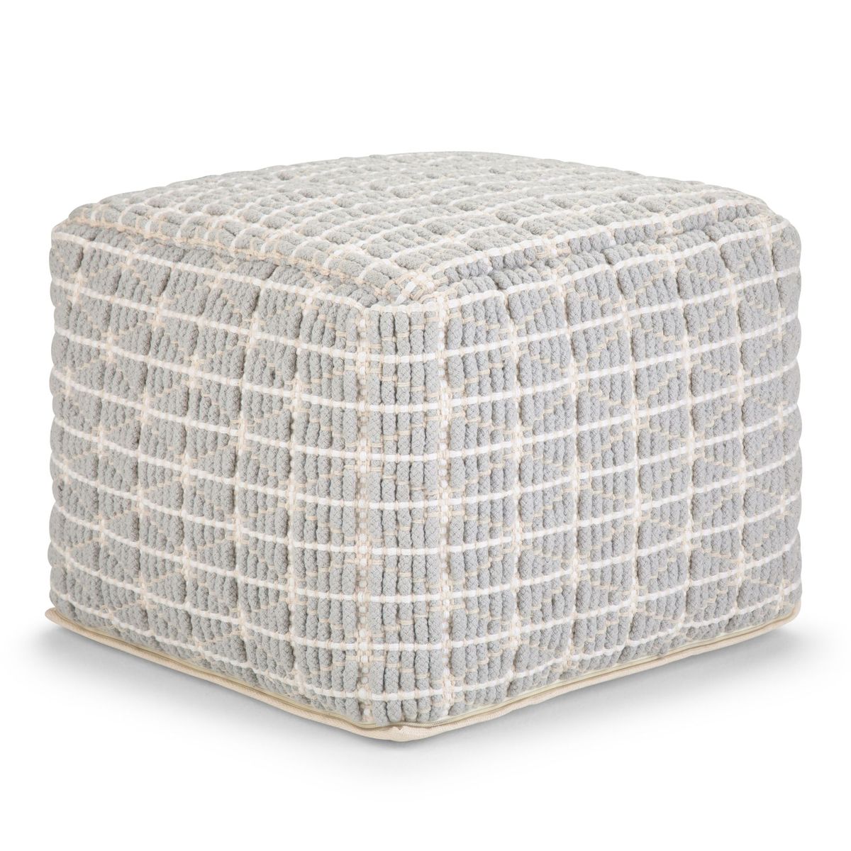 Noreen Square Pouf, Light Blue And White Accent Ottoman For Living Room_maomaolike.com
