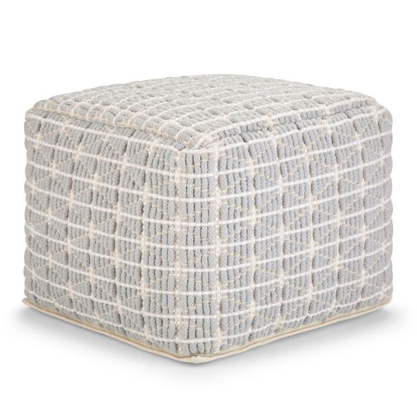 Noreen Square Pouf, Light Blue And White Accent Ottoman For Living Room_maomaolike.com