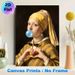 Modernized Girl With A Pearl Earring Painting Poster, Whimsical Reimagined Classic Art Poster, Playful Bubble Gum Blowing & Heart Gesture Design_maomaolike.com