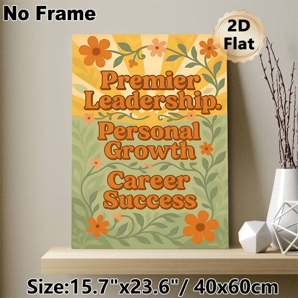 Motivational Leadership & Career Growth Painting Poster, Retro Floral Decorative Poster, Inspiring Positive Quote Art, Ideal For Office Workspace_maomaolike.com
