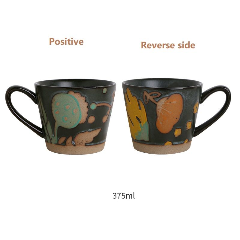 Vintage Hand-painted Mug, Coarse Pottery Breakfast Cup_maomaolike.com