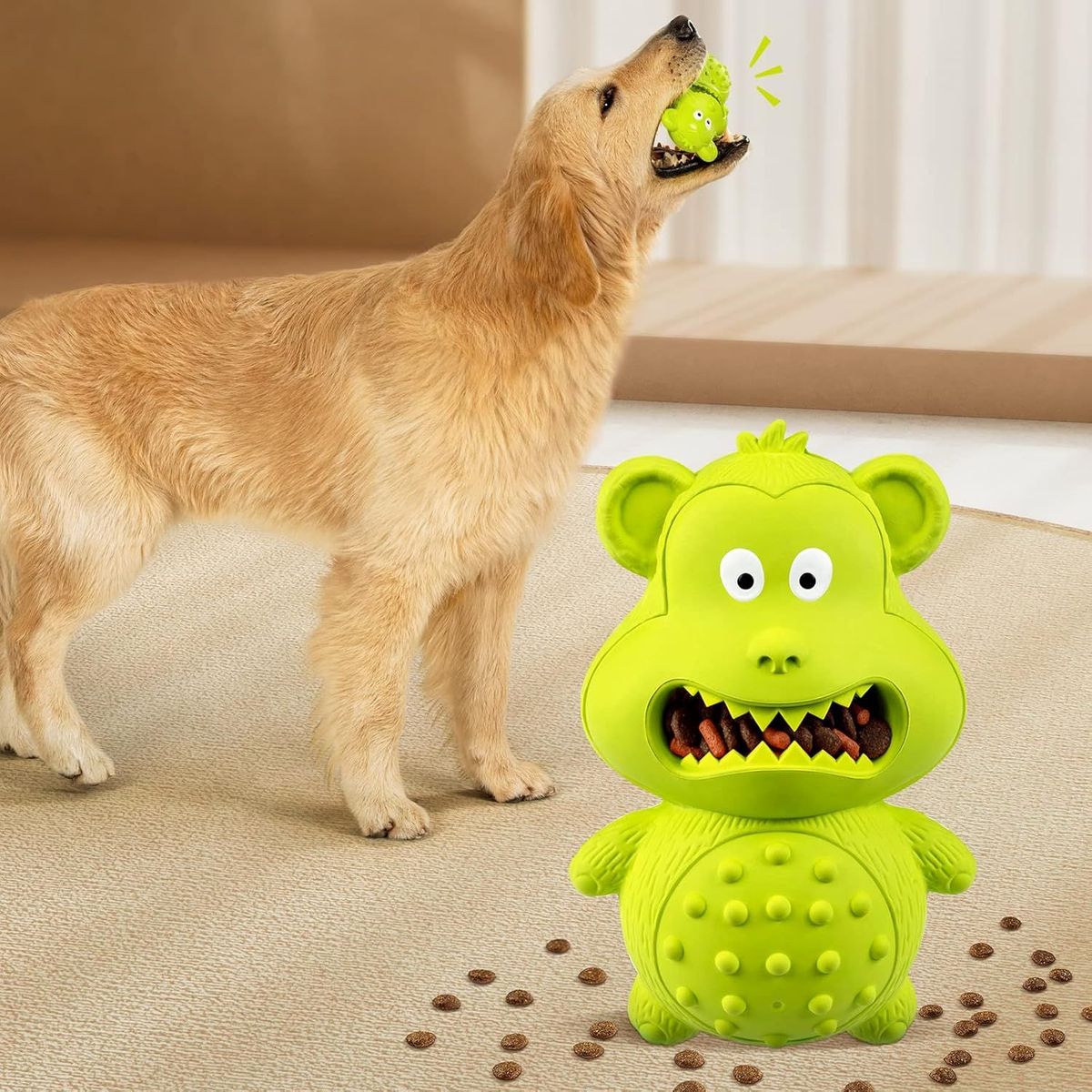 One Green And One Orange Dog Toy For Aggressive Chewing, Dog Chew Toy For Chewing Natural Rubber Sounds, Attracting Attention/reducing Anxiety And Boredom_maomaolike.com