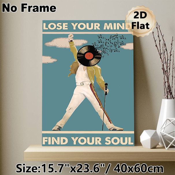 Retro Music Performer Painting Poster, Vintage-style Graphic Poster, Artistic Design Featuring Vinyl-headed Performer, Musical Notes And Inspirational_maomaolike.com