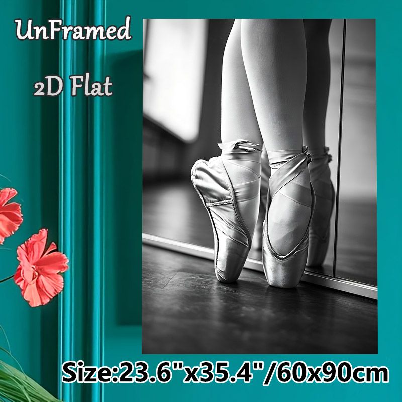 Ballet Pointe Shoes Painting Poster, Monochrome Elegant Dancer's Feet In Pointe Shoes Poster, Graceful Artistic Decor Suitable For Dance Studio_maomaolike.com