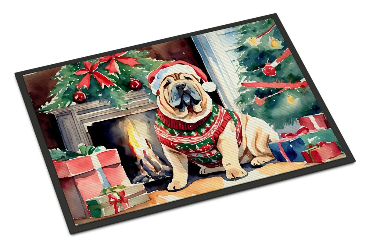Shar Pei Cozy Christmas Doormat Front Door Mat Indoor Outdoor Rugs For Entryway, Non Slip Washable Low Pile, 24H X 36W_maomaolike.com
