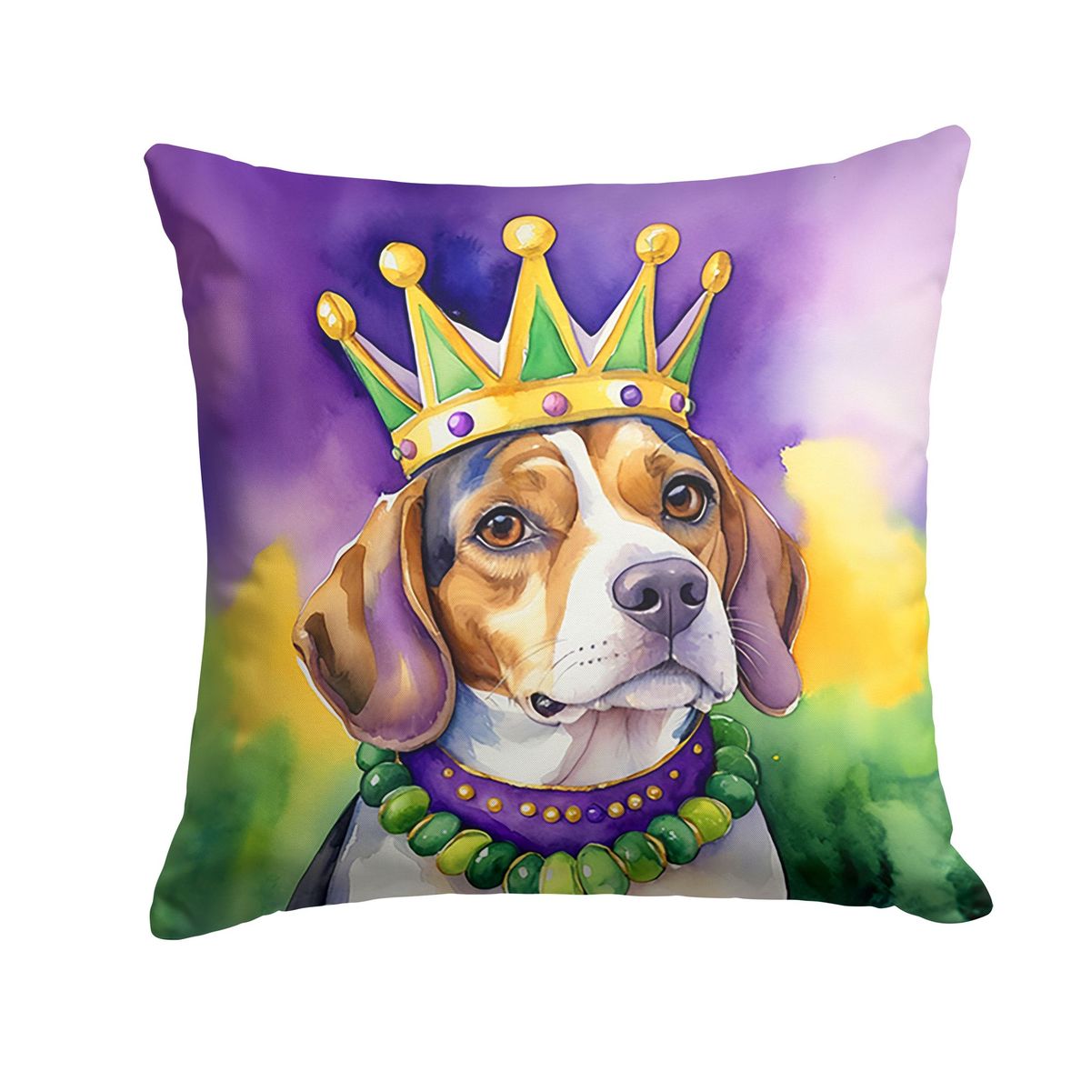 Beagle King Of Mardi Gras Throw Pillow Machine Washable, Indoor Outdoor Decorative Pillow For Couch, Bed Or Patio, 18Hx18W_maomaolike.com