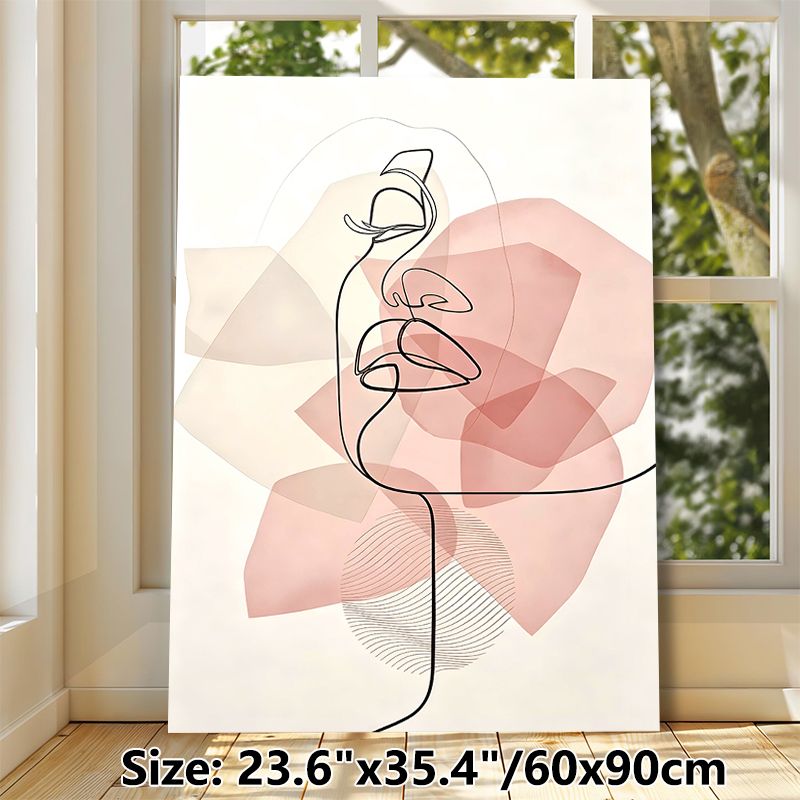 Abstract Face Line Art Painting Poster, Minimalist Single-Line Face With Soft Pink Geometric Shapes Poster, Sleek Elegant Aesthetic For Living Room_maomaolike.com