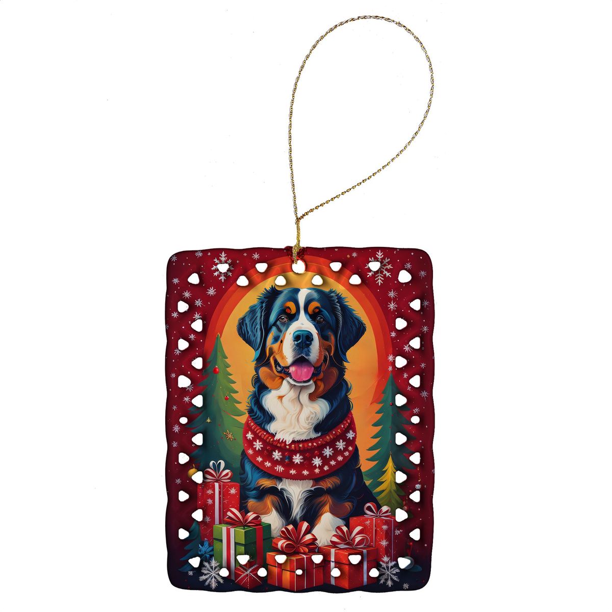 Bernese Mountain Dog Holiday Christmas Porcelain Ornament Christmas Tree Hanging Decorations For Home Christmas Holiday, Rectangle, Gift, Multicolor_maomaolike.com