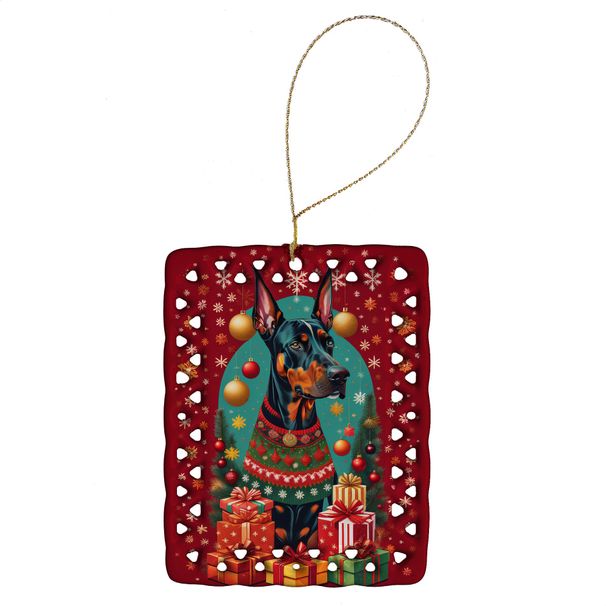 Doberman Pinscher Holiday Christmas Porcelain Ornament Christmas Tree Hanging Decorations For Home Christmas Holiday, Rectangle, Gift, Multicolor_maomaolike.com