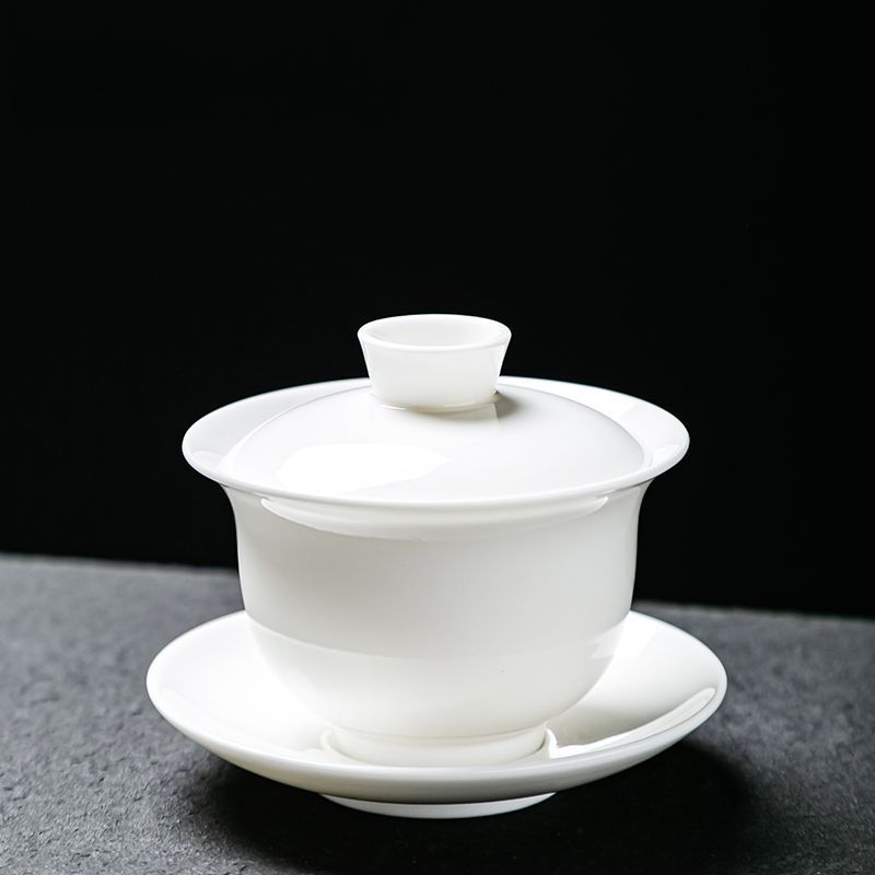Jadeite Gongfu Bowl, Single Piece Dehua White Porcelain Set, Ceramic Home Use Large-sized Three-talents Tea Bowl_maomaolike.com