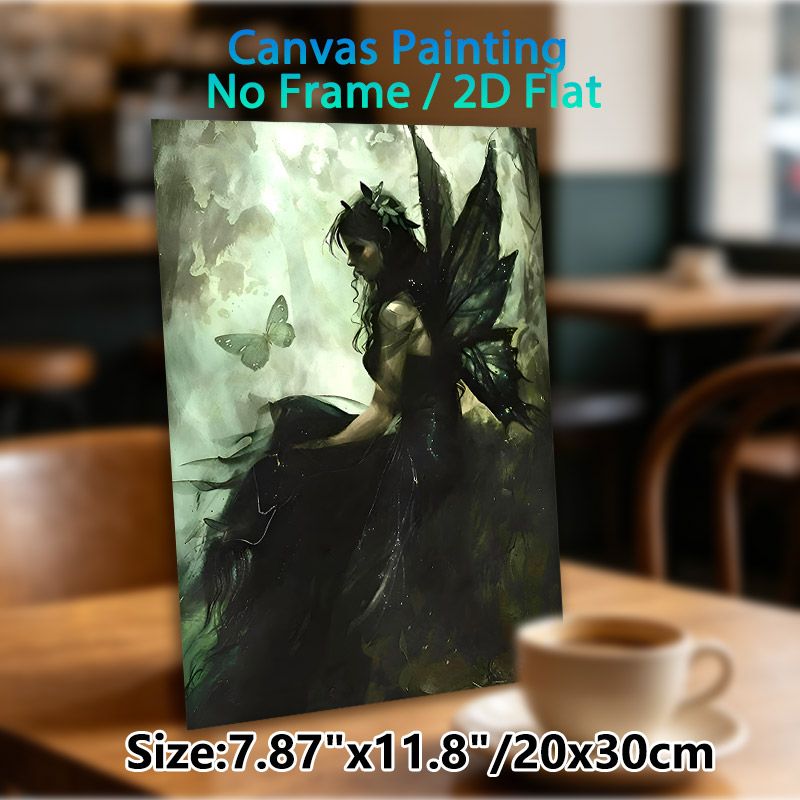 Dark Forest Fairy Painting Poster, Mysterious Misty Dark-toned Poster, Ethereal Winged Fairy With Butterfly Design, Ideal For Adding A Whimsical Touch_maomaolike.com