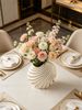 White & Gold Striped Ceramic Vase, Modern Luxury Wave Textured Decorative Flower Vase For Living Room Dining Table Home Decor_maomaolike.com