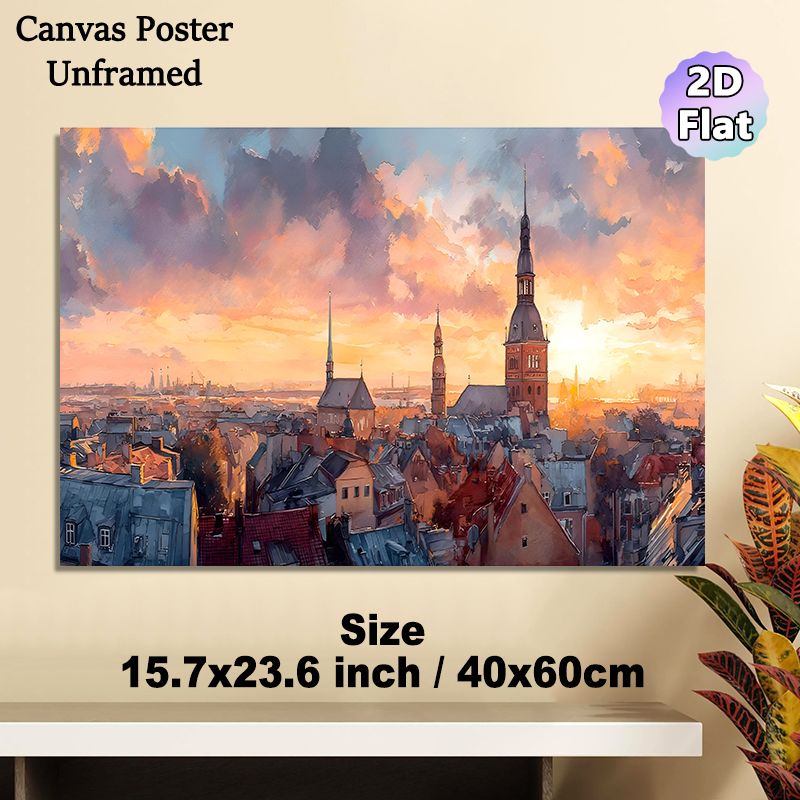 Old European City Sunset Painting Poster, Warm-toned Watercolor Historic Skyline Poster, Atmospheric Scenic Artwork Ideal For Living Room, Office Wall_maomaolike.com