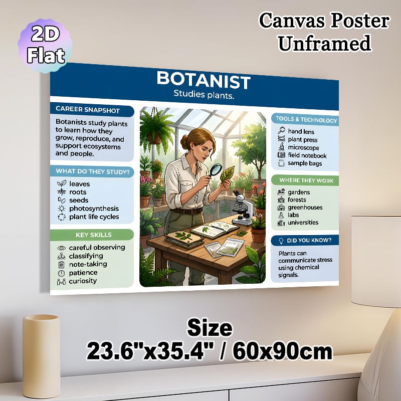 Botanist Themed Painting Poster, Informative Illustrated Botanist Career Guide Poster, Educational Plant Science Reference Ideal For Home Study_maomaolike.com